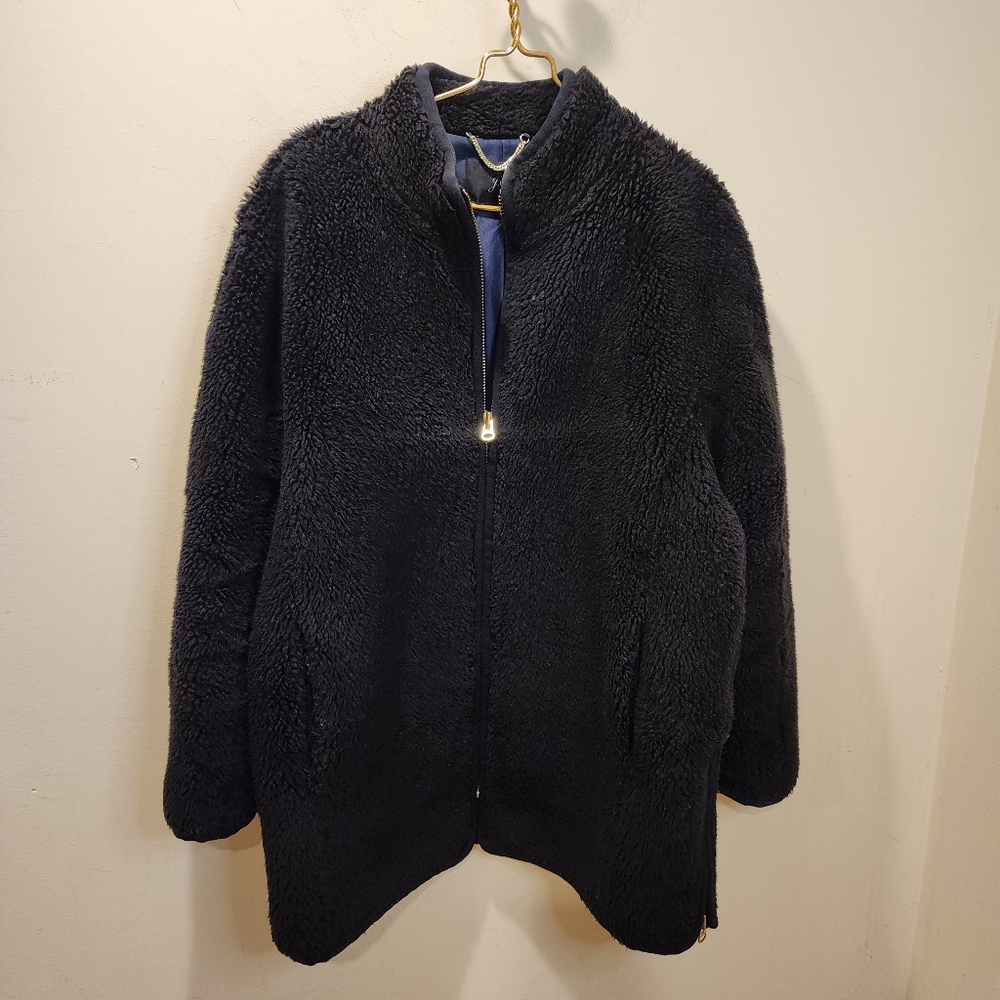 J Crew Plush Black Fleece Jacket Size L
